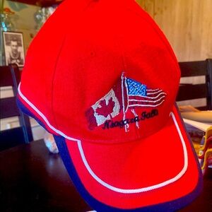 Red Baseball Cap with Flags Embroidery Canadian and American